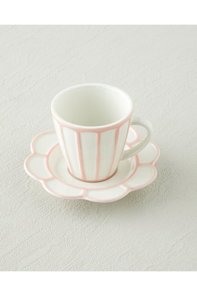 English Home Soft Cloud Stoneware 4 Parça 2 Kişilik Kahve Fincan Takımı 70 ml Açık Pembe