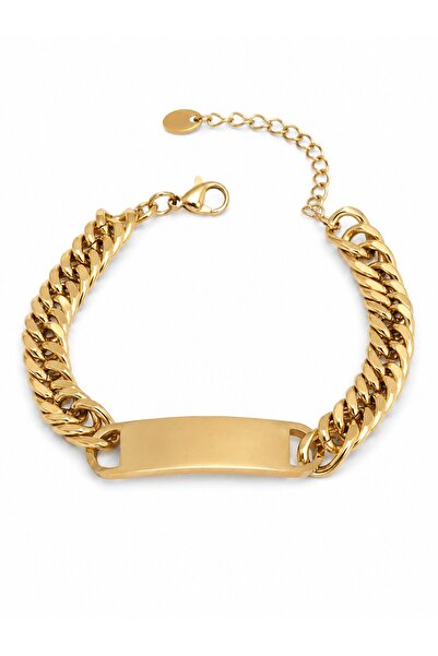 serelya 316L Steel Gold Color Name Writable Plate Model Women's Bracelet