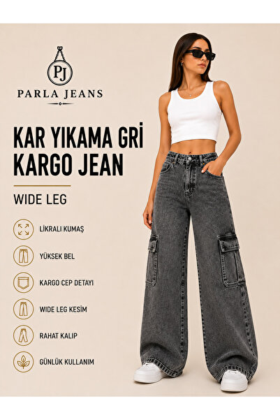 Parla Jeans بنطلون جينز نسائي واسع الساق وعالي الخصر من قماش الليكرا المريح ب...