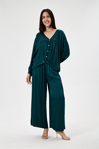 della moor Women's Green Italian Long Sleeve Buttoned Blouse - Trousers 2-Pie...