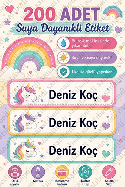 sanatıbedi 200 komada vodootpornih školskih nalepnica sa jednorogom - nalepni...