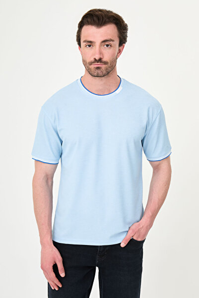 Mcr Textured Slim Fit Crew Neck Short Sleeve Men's T-Shirt Blue - 36886.26Y