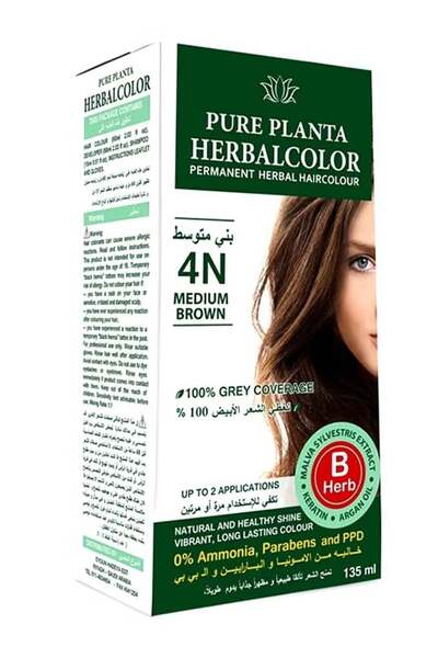 PURE PLANTA Pure Planta Permanent Herbal Hair Dye 4N Medium Brown 135ml