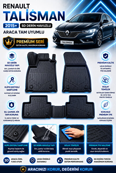 SOLVEKS RENAULT TALİSMAN 2015+ OTO PASPAS 5D DERİN HAVUZLU ARACA TAM UYUMLU P...