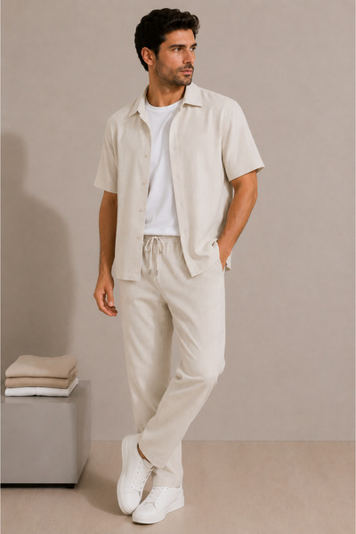 FECCY Premium Crepe Fabric Short Sleeve Shirt - Trouser Set Lycra Unisex Wome...