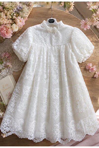 Rawai Roma Girls' Luxurious Lace Dress with Puffy Sleeves for Special Occasions