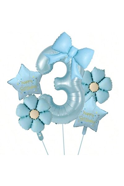 ÇITIPITISTORE Blue Daisy Number Bow Star Birthday Party Age Set