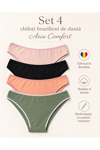 Aria Comfort Set 4 Chiloți Brazilieni de Damă Aria Comfort, Bumbac & Elastan,...