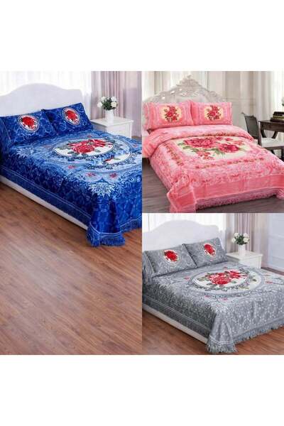 CASA JOY Set lenjerie de pat din 4 piese, 220 x 240 cm, Model floral cu trand...
