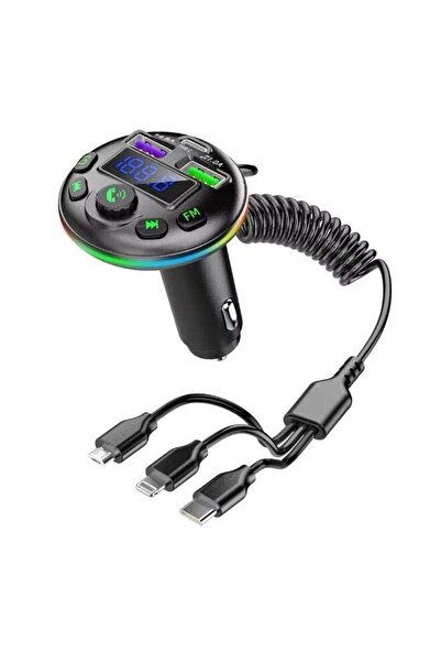 OALE جهاز إرسال FM للسيارة وشاحن USB/Type-C مع بلوتوث وأضواء LED ملونة