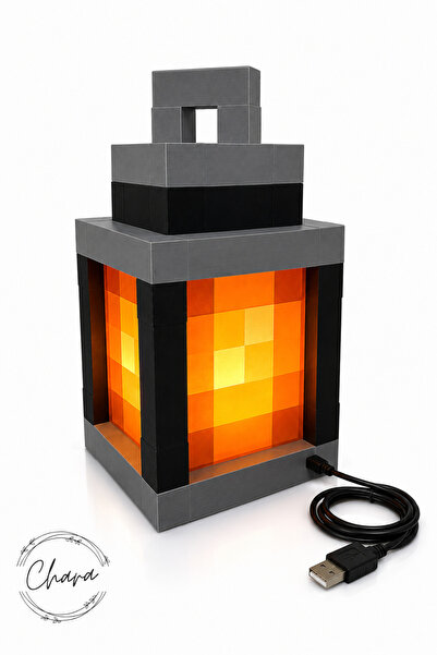 CHARA Minecraft Büyük Boy Gece Lambası- Lantern- Masa Lambası (USB Kablolu)