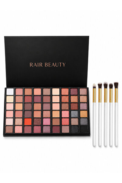 RAİR BEAUTY 54'lü Yüksek Pigmentli Işıltılı Far Paleti ve 5'li Karıştırma Fır...