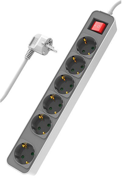 POWERTECH πολύπριζο ασφαλείας PT-1058, 6x schuko, 16A, 1.4m, λευκό