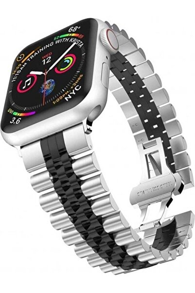 ELTRAZONE Silver & Black Premium Apple Watch Band – Compatible with 42mm, 44m...