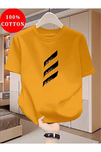gencerco HARDAL SARI Unisex 3 Adet Yatay Çizgi Tasarım Basic Bisiklet Yaka Re...