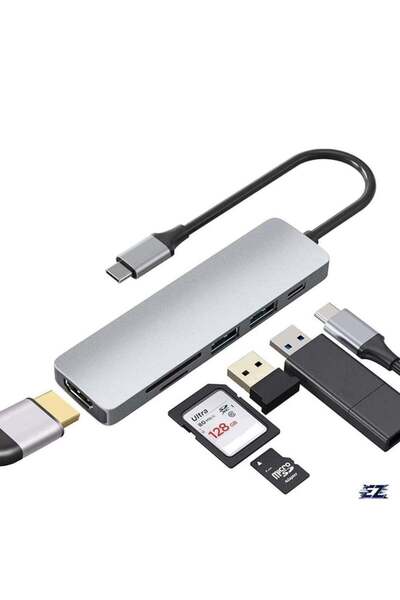 ELTRAZONE محول USB C Hub 6 في 1 إلى HDMI بدقة 4K، قارئ بطاقات SD/TF، 3 منافذ ...