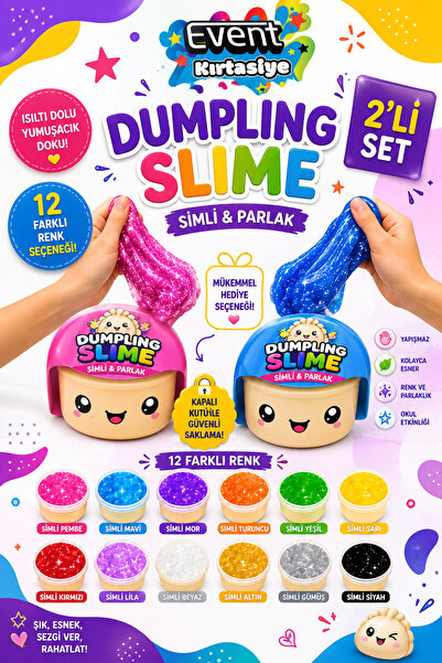 EVENT Dumpling Slime 2'li Simli Slime Seti Yumuşak Esnek 12 Renk Seçeneği