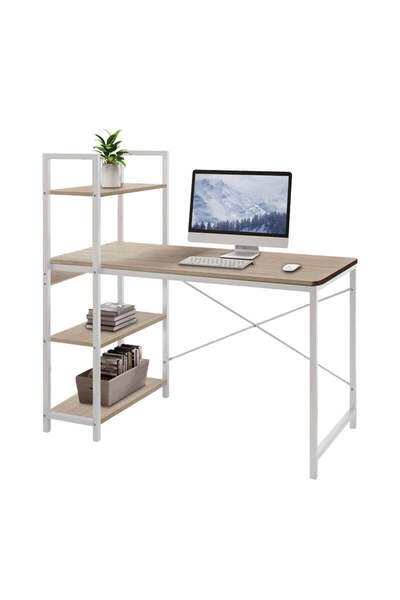 Adore Birou Bencour cu biblioteca, 90x40x110 cm - Stejar-Alb
