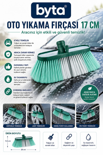 BYTA 17 cm Car Wash Brush Soft Bristled Non-Scratch Vehicle, Glass and Wheel ...