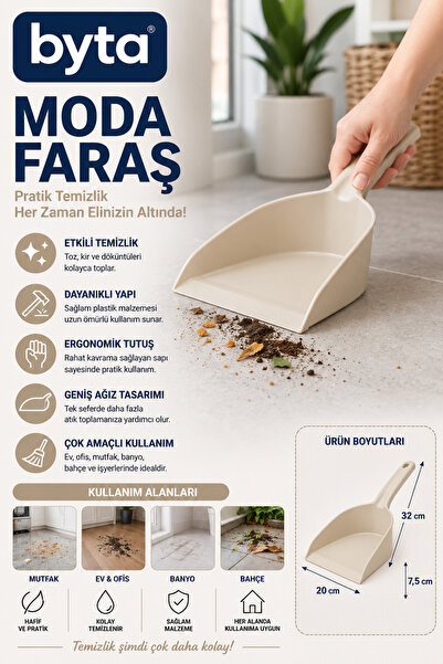 BYTA Ergonomik El Faraşı Geniş Hazneli Çok Amaçlı Toz ve Çöp Toplama Faraşı M...