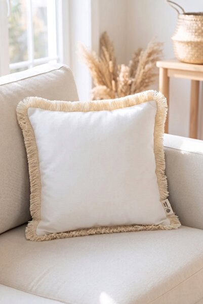 Alseko Concept White Background, Cream Tassels 43X43Cm 1 Piece Square Throw P...