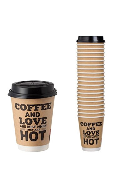 AVA Set 20 Pahare Carton Kraft cu Capac, 360 ml, pentru Cafea si Bauturi Cald...