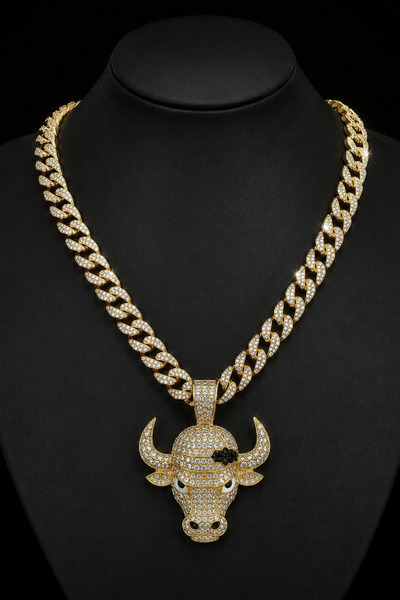 laria jewelry Hip Hop Iced Out Boğa Kafası Pendant Küba Zincir Kolye Ucu Charm