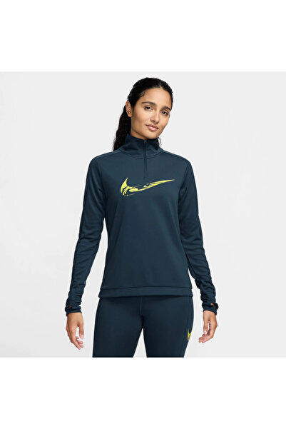 Nike Swoosh Dri Fit Μεσαίο Στρώμα με Φερμουάρ 1/4 Γυναικείο Μπλε Φούτερ