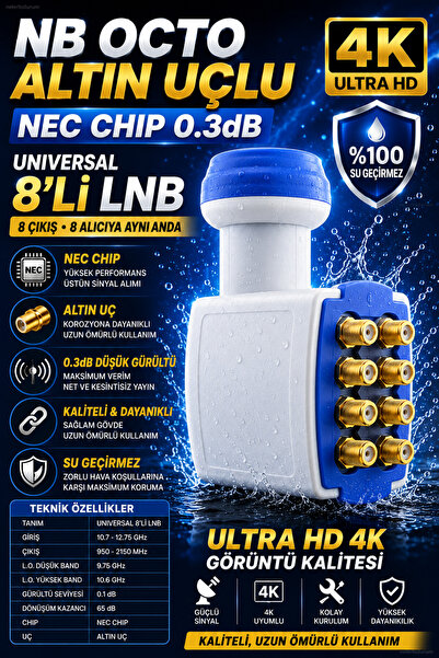 nelerbulurum Yüksek Kaliteli Universal 8'li Lnb Sekizli Lnb Octo LNB 0.1 dB A...