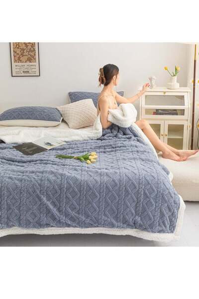 sharpdo 180x200cm Thickened Coral Flannel Lambswool Blanket, All Season Soft Warm Plush Sofa Throw Blanket, Cozy Fleece Blanket for Home Bedroom Office All Year Round Blue