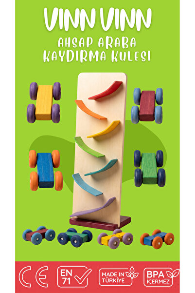 Woodlin Kids Vınn Vınn Ahşap Araba Kaydırma Kulesi – Montessori Eğitici Oyunc...