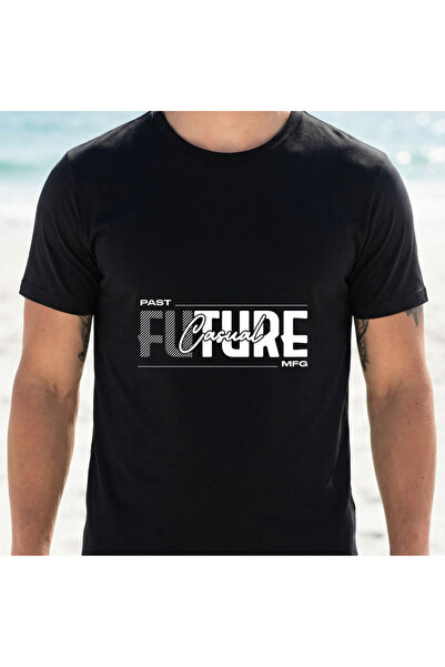 2mcup T-Shirt Black Past Future Casual Manufacturing Print Beachwear