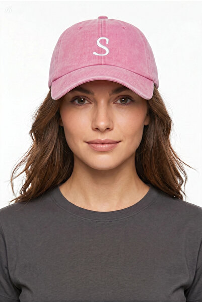 ŞapkaMania Letter S Powder Embroidered Washable Vintage Unisex Hat