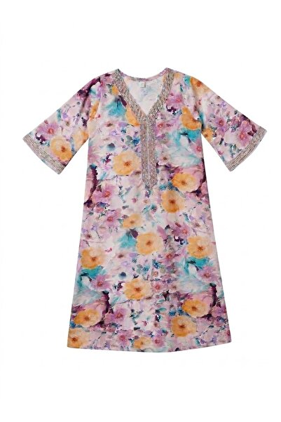 Zinora Girls Floral Jallabiya Mukhawar Kaftan Dress Size 4, Total length 33cm.