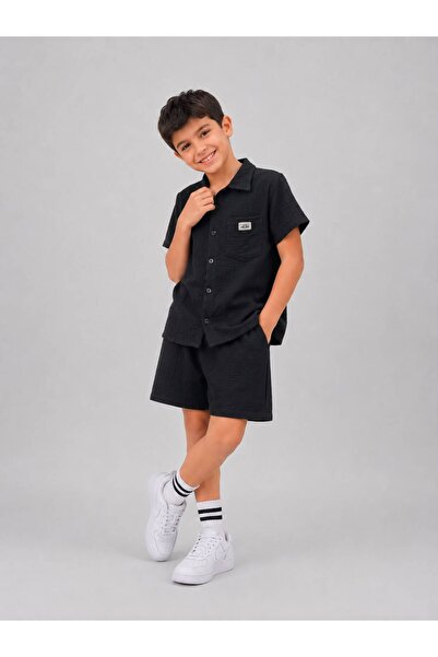 Erzani Kids Set de cămașă și pantaloni scurți din țesătură confortabilă (muse...