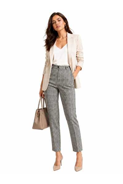 CHEVALIER FASHION Women's High Waist Plaid Straight Leg Pants
