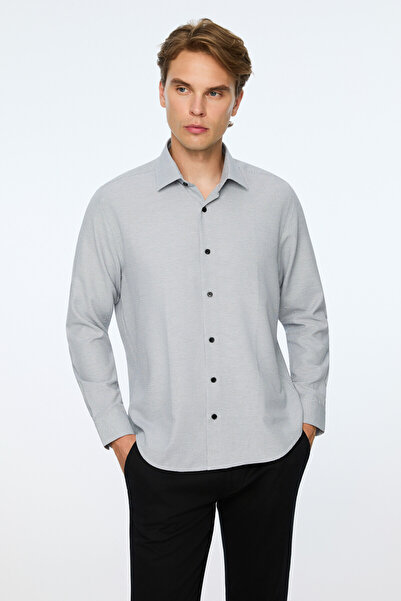 Morven Men's Black Polyester Trendy Patterned Dynamic Fit Hard Collar Shirt