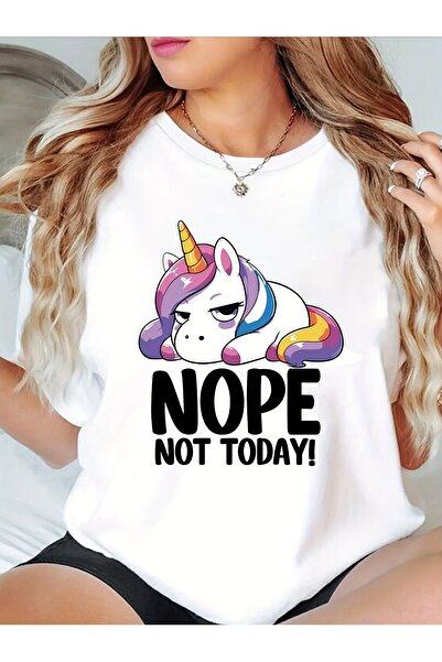 12 Teknoloji Women'S "NOPE NOT TODAY!" Graphic Tee - Black Crew Neck Short Sl...