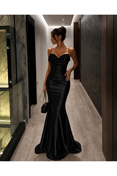 Modafeminen Rochie de seară din satin cu bretele negre și detaliu corset 583395