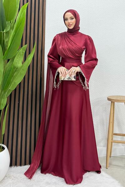 lizatesettür Kolu Taş Püskül Abiye Bordo
