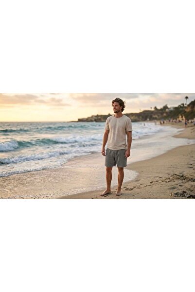 ihvan online Men's Muslin Pool and Sea Beach Shorts Swimwear 3452-26 Gray