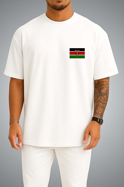 Bahriyeli Collection Oversize Kenya Flag Pocket Printed Unisex T-Shirt