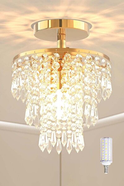 LOOPITYS Golden modern crystal chandelier (diameter 20CM/7.87 inches with E27...