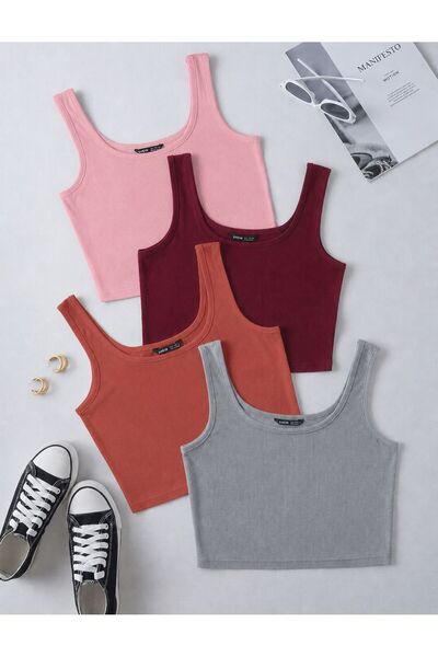 MİLYA&GYM Women's 4-Pack Cotton Camisole Ribbed Body-Fitting Square Neck Thic...