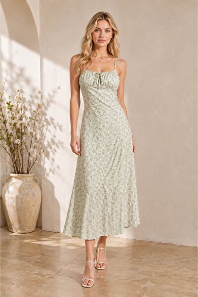Clyfora Floral Patterned Dress with Lace Detail