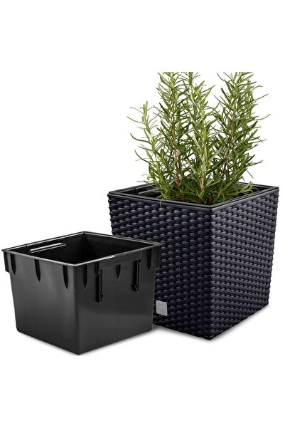 EDANTI Jardinieră pătrată cu aspect de ratan Rato Low 6.8 L
