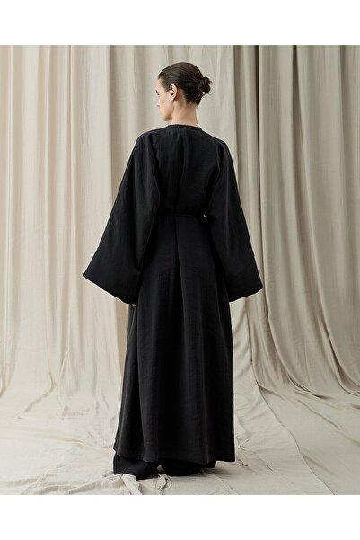 Aybikestil Tencel Diamond Kimono Abaya Siyah