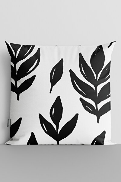 TicaretJet Black Leaves Double Sided Digital Printed Throw Pillow Cover - 2239