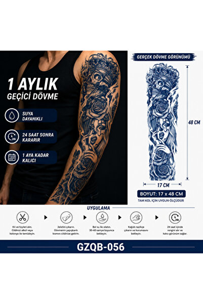 medink tattoo 1 Ay Kalıcı Sonradan Kararan Kurukafa gül ve kadın Tam Kol geçi...