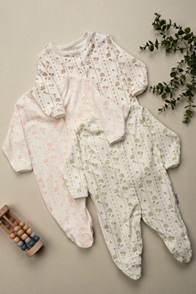 ENİA BABY Baby Girl Patterned 3-Piece Jumpsuit Set with Booties Newborn Cloth...